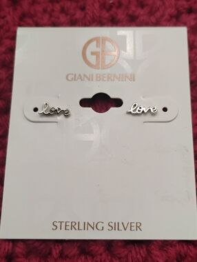 Giani Bernini Love Script Stud Earrings Sterling Silver NWT